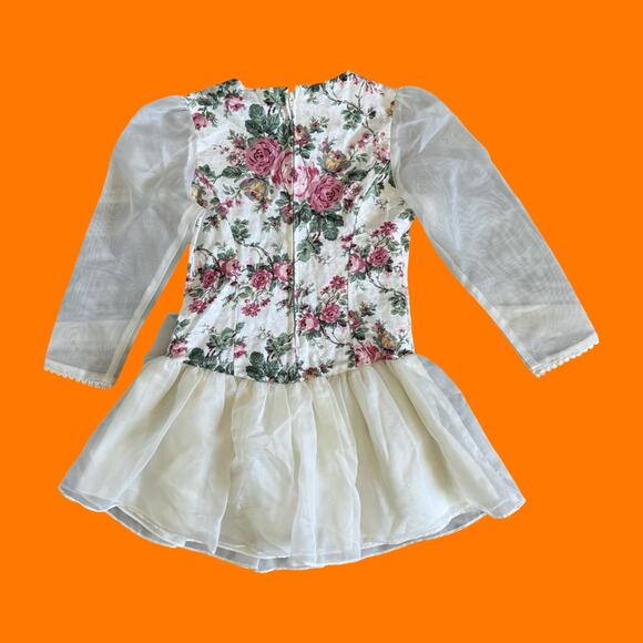 90's vintage lot of 4 floral rosette dresses Girl's Size 5/6 cottage coquette - Picture 7 of 12